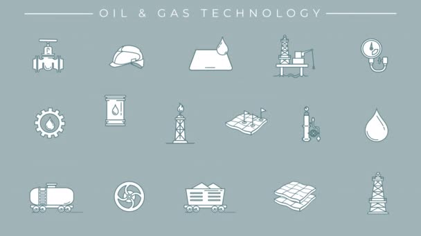 Olja och gas teknik linje ikoner på alfakanalen. — Stockvideo