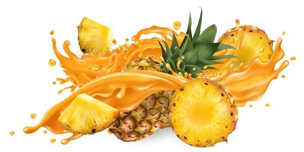 Spruzzo di succo di frutta e ananas fresco. — Vettoriale Stock