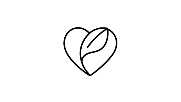 Alpha Channel 'da kalp yaprağı çizgisi simgesi — Stok video
