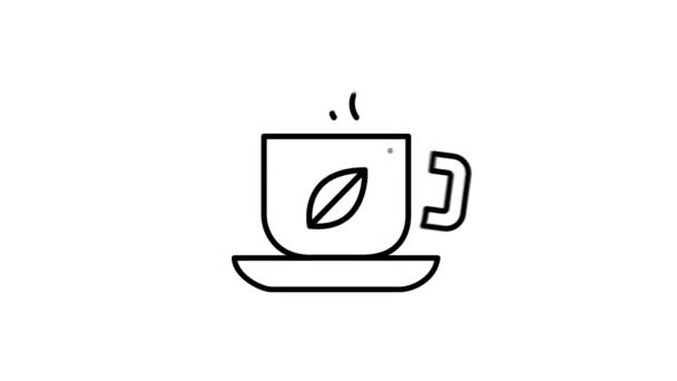 Filiżanka herbaty linii ikona na kanale Alfa — Wideo stockowe