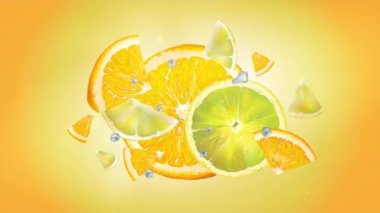 Turuncu ve limon yavaş çekimde uçuyor..