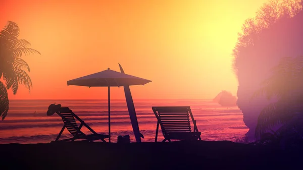 Puesta de sol naranja en una playa tropical vacía. — Foto de Stock