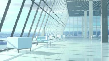 Modern bir ofis odası boyunca kamera uçuşu..