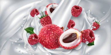 Lychee ve ahududu süt ya da yoğurt deresinde.