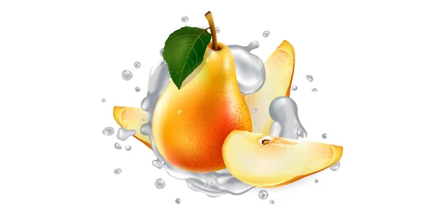 Pears in splashes of yogurt or milk. — Stock Vector