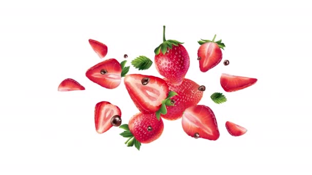 草莓和巧克力滴散落在阿尔法通道上. — 图库视频影像