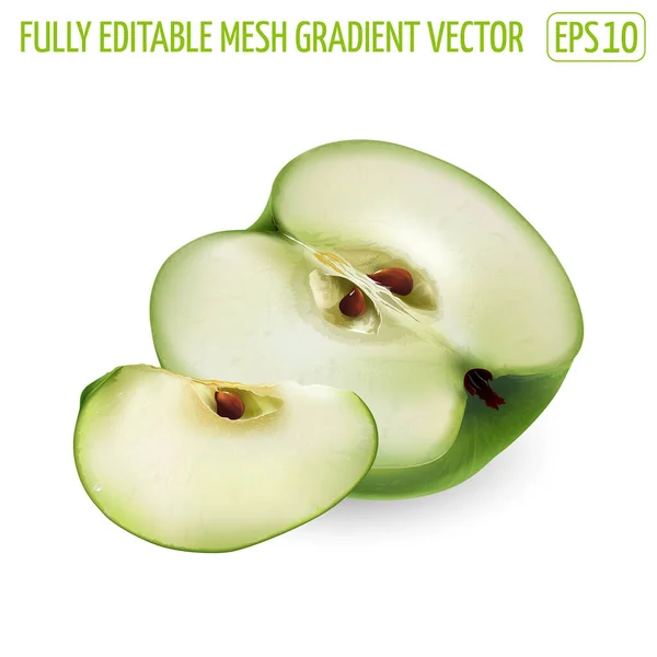 Grüner Apfel in Scheiben geschnitten auf weißem Hintergrund. — Stockvektor