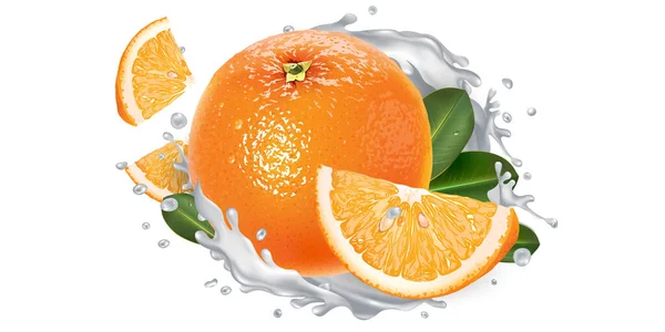 Orange and a splash of milk or yogurt. — Stock Vector