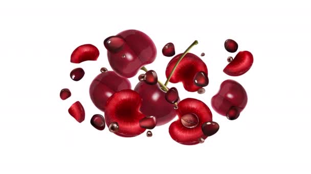 Cherries, pomegranates and drops of chocolate on the alpha channel. — Stock Video