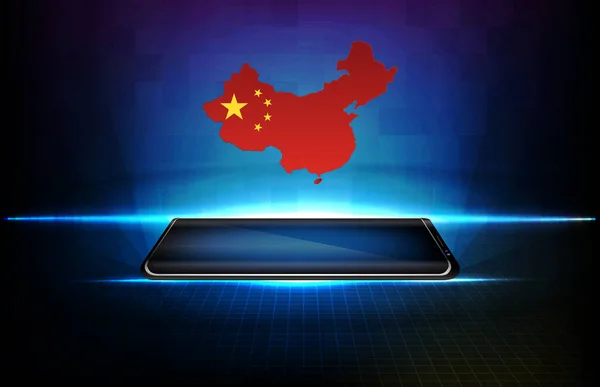 Abstracte Achtergrond Van Futuristische Technologie Gloeiende Smartphone Met Rode China — Stockvector