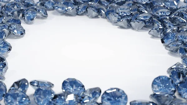 Zblízka Hromada Modrých Diamantů Bílém Pozadí Ilustrace — Stock fotografie