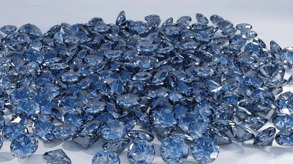 Gros Plan Pile Diamants Bleus Sur Fond Blanc Illustration — Photo