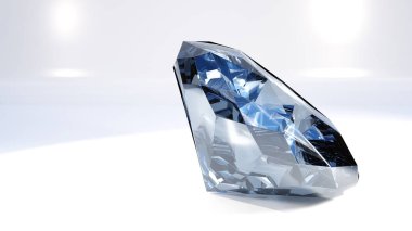 Beyaz arkaplandaki mavi elmasları kapat, 3 boyutlu illüstrasyon