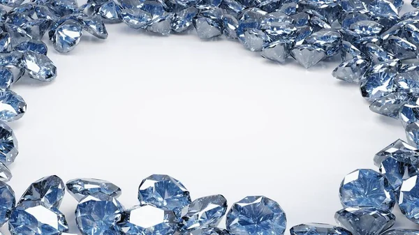 Nahaufnahme Eines Haufens Blauer Diamanten Auf Weißem Hintergrund Illustration — Stockfoto