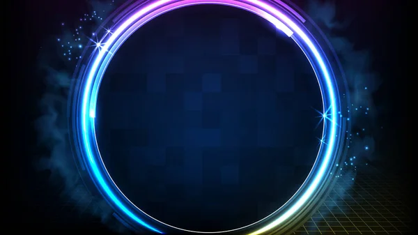 Αφηρημένο Φουτουριστικό Φόντο Λαμπερό Μπλε Νέον Κύκλο Στρογγυλό Πλαίσιο — Διανυσματικό Αρχείο