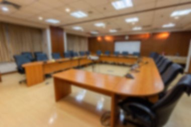 Boş modern toplantı odasının bulanık ve soyut arka planı, toplantı odası.