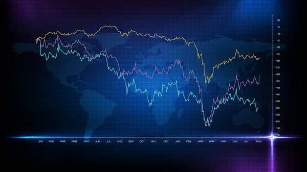 Streszczenie Tła Niebieskiego Średniego Wskaźnika Giełdowego Mapy Świata — Wektor stockowy