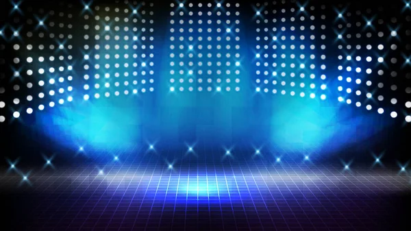 Kırmızı halı ve ışıklandırma sahnesi arka planıyla kaplı mavi boş sahne merdivenlerinin soyut fütüristik arka planı