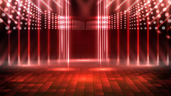 Fondo Futurista Abstracto Escenario Vacío Rojo Fondo Escenario Iluminación Neón — Vector de stock