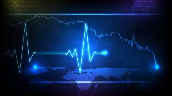 Sfondo Astratto Blu Futuristica Tecnologia Digitale Ecg Battito Cardiaco Linea — Vettoriale Stock