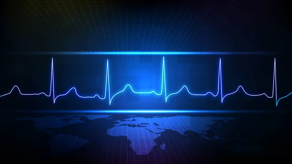 Sfondo Astratto Blu Futuristica Tecnologia Digitale Ecg Battito Cardiaco Linea — Vettoriale Stock