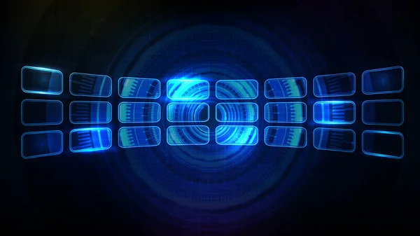 Astratto Sfondo Futuristico Blu Luminoso Hud Telaio Elemento Pannello Display — Vettoriale Stock