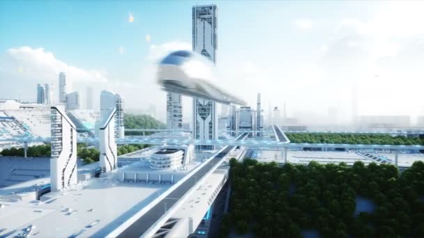 Futuristické město, město. Koncepce do budoucnosti. Letecký pohled. Realistické animace 4 k. — Stock video