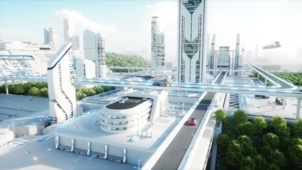 Fütüristik şehir, kasaba. Gelecek kavramı. Havadan görünümü. Gerçekçi 4 k animasyon. — Stok video
