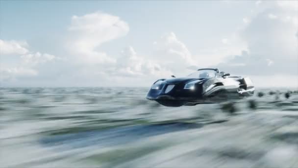 Futuristica macchina volante con modello 3d donna guida veloce nel deserto. Concetto di futuro. Animazione realistica 4k . — Video Stock