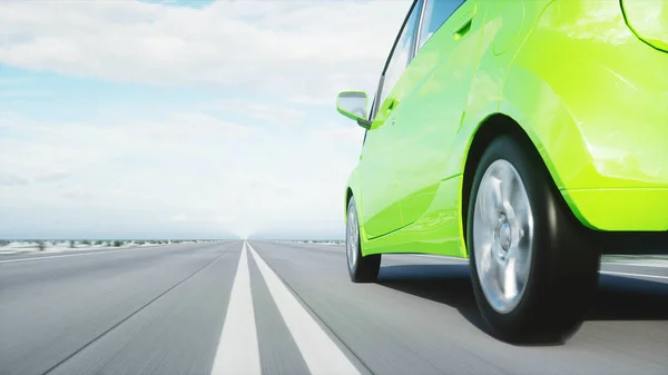 남자의 3d 모델과 전기 녹색 자동차의 3d 모델. 렌더링 합니다. 생태 개념입니다. 3 차원 렌더링. — 스톡 사진