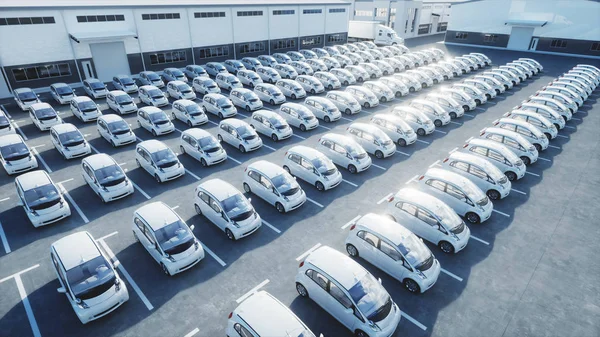 3D modeli hisse senedi elektrik yeni araçların. Araba Bayilik arabalar Satılık. Ekoloji kavramı. 3D render.