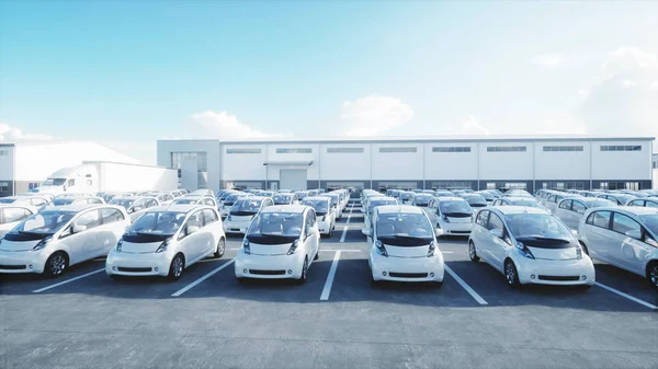 3D modeli hisse senedi elektrik yeni araçların. Araba Bayilik arabalar Satılık. Ekoloji kavramı. 3D render.