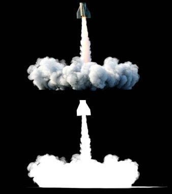 Nuclear ballistic rocket, complex. Launch rocket, dust. Isolate. 3d rendering. clipart