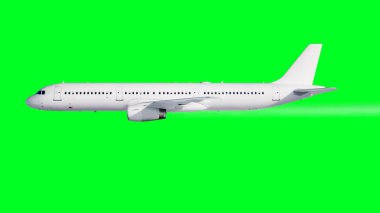Yolcu uçan uçak. Yeşil ekran ayırmak. . Bir uçak yoğunlaşma izleri. 3D render.