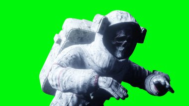 Ölü zombi astronot uzayda. Kadavra. Yeşil ekran. 3D render.