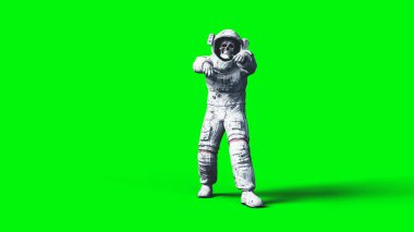 Ölü zombi astronot uzayda. Kadavra. Yeşil ekran. 3D render.