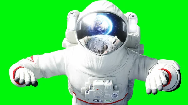 Levitatie van de astronaut in de ruimte. Groen scherm. 3D-rendering. — Stockfoto