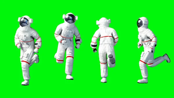 Бежим к астронавту. Зеленый экран. 3d-рендеринг . — стоковое фото