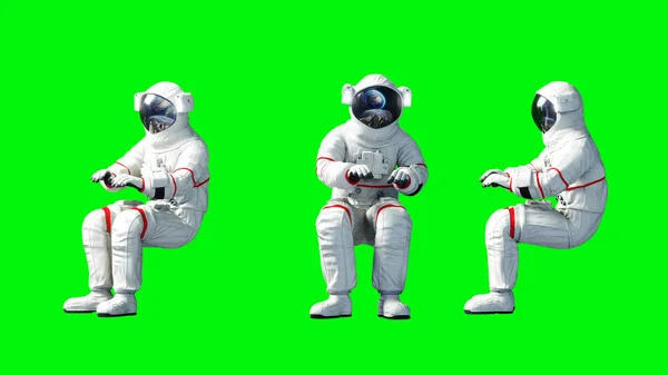 Astronauta sit idlle. Zielony ekran. renderowania 3D. — Zdjęcie stockowe