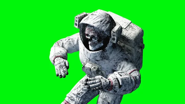 Dode zombie astronaut in de ruimte. Cadaver. Groen scherm. 3D-rendering. — Stockfoto