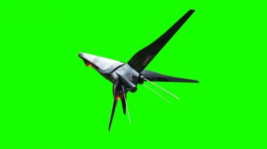 Sci fi fufturistic gemi. Gelecek kavramı. Yeşil ekran. Gerçekçi 4 k animasyon.