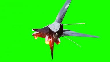 Sci fi fufturistic gemi. Gelecek kavramı. Yeşil ekran. Gerçekçi 4 k animasyon.