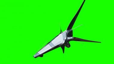 Sci fi fufturistic gemi. Gelecek kavramı. Yeşil ekran. Gerçekçi 4 k animasyon.