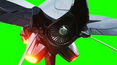 Sci fi fufturistic gemi. Gelecek kavramı. Yeşil ekran. Gerçekçi 4 k animasyon.