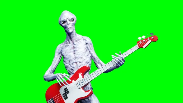 Vicces idegen játszik basszus gitár. Reális mozgást és a bőr shaderek. 3D-leképezés. — Stock Fotó