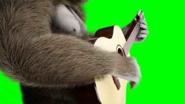Gitar oyna komik kahverengi gorilla. Süper gerçekçi kürk ve saç. Yeşil ekran 4k animasyon