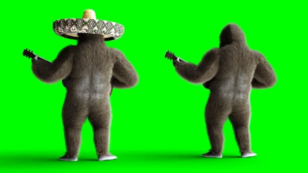 Funny hnědé gorila hrát na kytaru. Super realistické kůže a vlasů. Fabion 4k animaci. — Stock video
