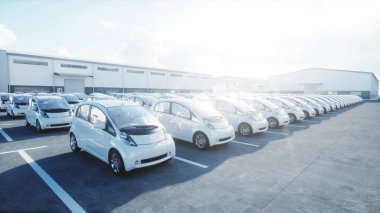 3D modeli hisse senedi elektrik yeni araçların. Araba Bayilik arabalar Satılık. Ekoloji kavramı. 3D render.