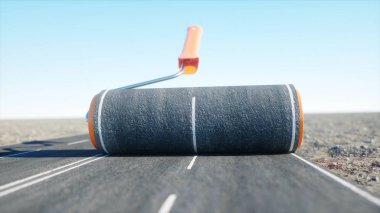 Asfalt bir rulo. Fırça yol. Taşıma kavramı. 3D render.