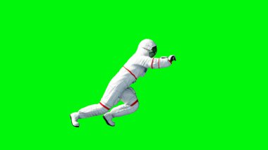 Astronot çalıştırın. Yeşil ekran. 3D render.